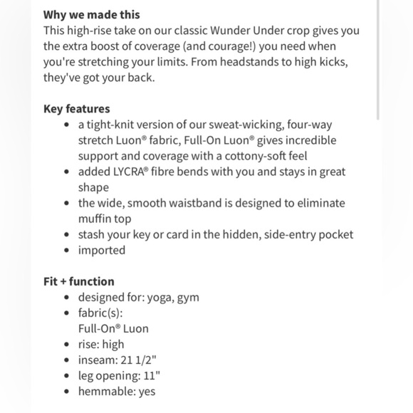 Lululemon- Wunder Under High Rise Crop * Full-On Luon - Picture 5 of 7